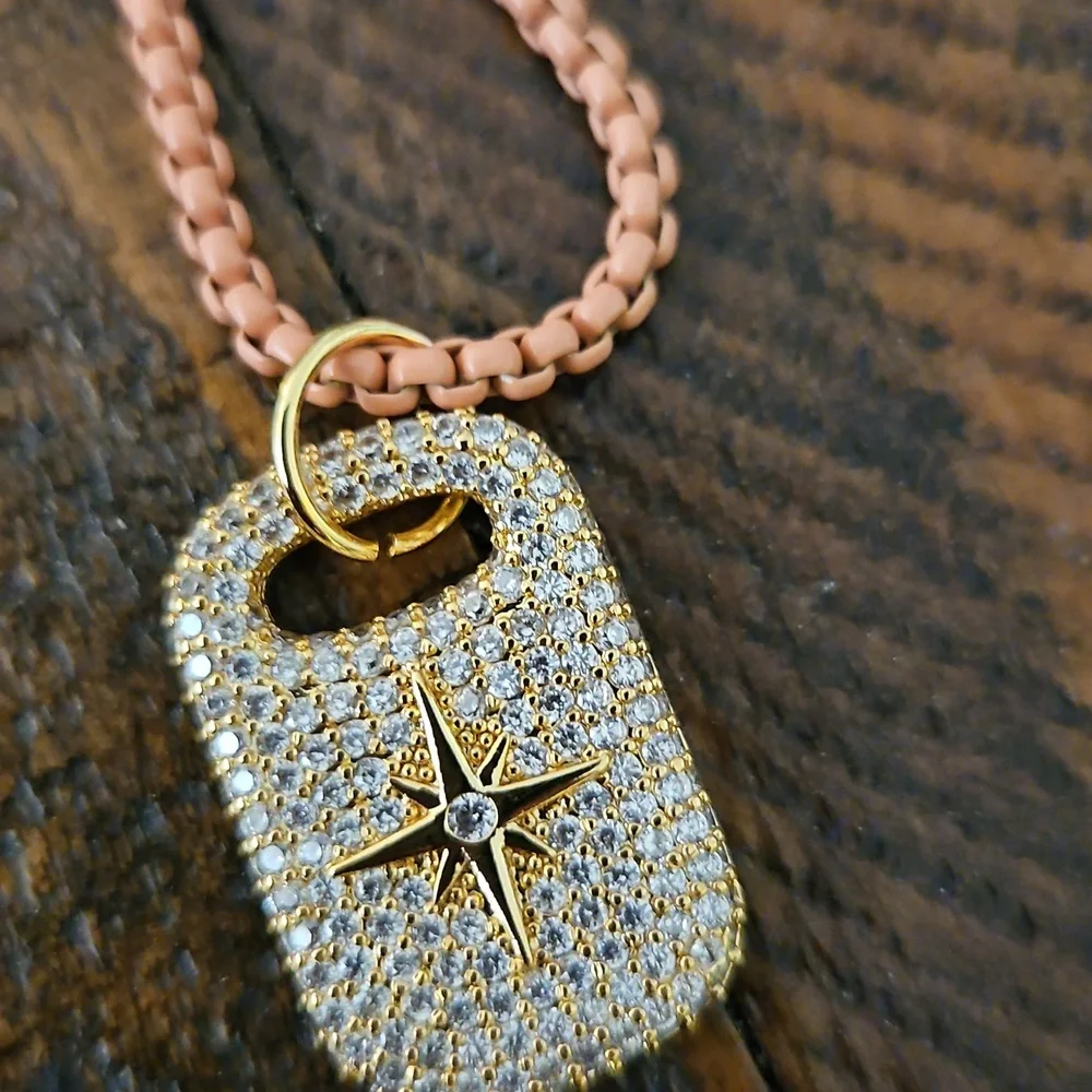 Rose-Pink Cord Necklace with Pave Crystal Star Pendant
